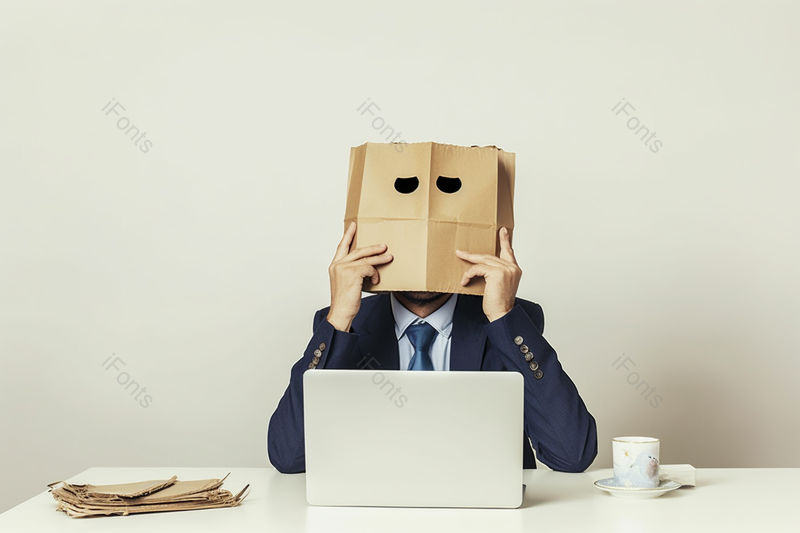 头戴不开心表情纸袋努力加班崩溃的职员员工摄影背景,高清,摄影图,摄影图片,图片大全,摄影图免费下载